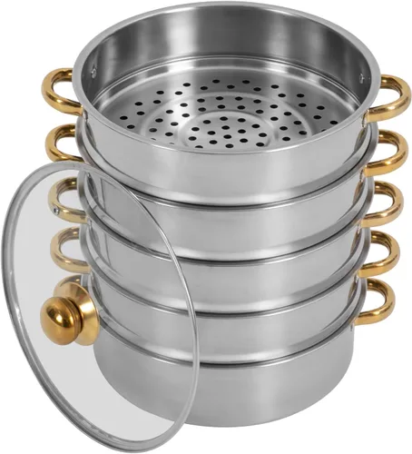 Vista 10 de Olla de vapor, olla de vapor de acero inoxidable de 5 niveles con práctica asa de tapa, utensilios de cocina multiusos de 5.0 cuartos de galón