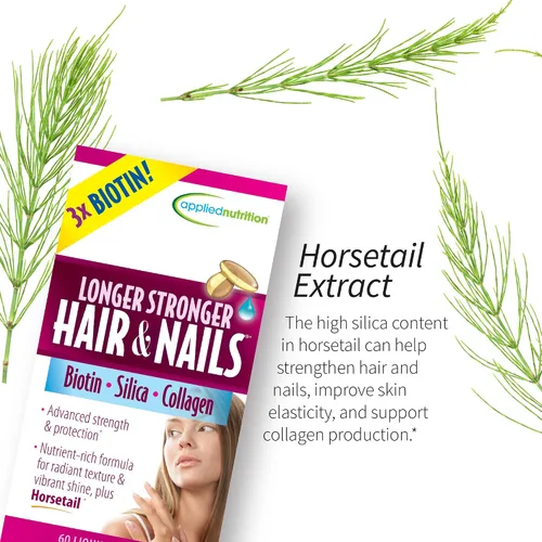 Vista 6 de Applied Nutrition Fórmula de belleza para cabello y uñas más larga y fuerte Cabello y uñas saludables Biotina + sílice + Gotu Kola Suplemento