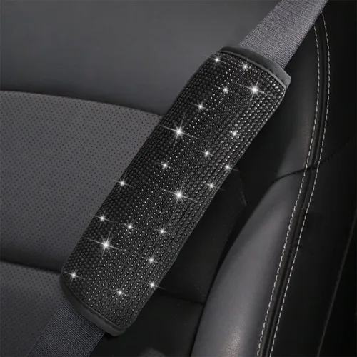 Vista 4 de Almohadillas para cinturón de seguridad de coche brillantes, 2 piezas, fundas para cinturón de seguridad de coche con cristales de strass