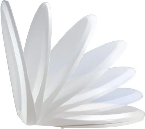 Vista 5 de 1Q1R7-00CH Asiento de inodoro de madera moldeada prémium con bisagra de cierre lento de metal, redondo, color blanco con cromo