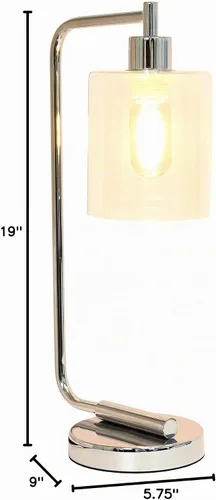 Vista 8 de Simple Designs LD1036-CHR Bronson Lámpara de Mesa de Linterna de Hierro Industrial Estilo Antiguo para Escritorio y Mesita de Noche con Pantalla