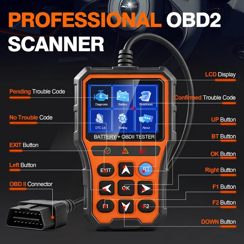 Vista 9 de Herramienta de diagnóstico de escáner PRO OBD2 2 en 1, lector de códigos de coche con probador de batería, lector de códigos de motor con reinicio