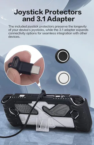 Vista 6 de Funda protectora para ASUS ROG Ally, funda de TPU para ASUS ROG Ally con soporte, incluye 2 protectores de pantalla de vidrio templado ASUS ROG