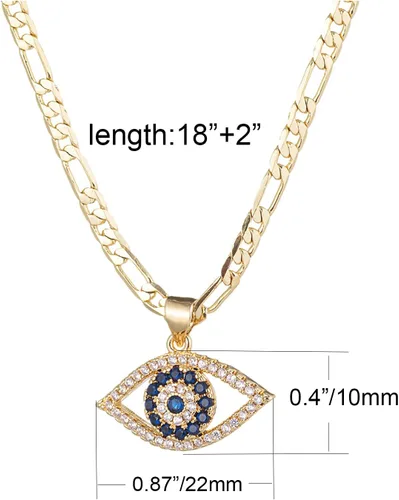 Vista 2 de kelistom Evil Eye Necklace for Women 18K Gold Plated Cubic Zirconia Inlay Evil Eye Pendant Necklace 3mm Figaro Chain Necklace 1822 inches