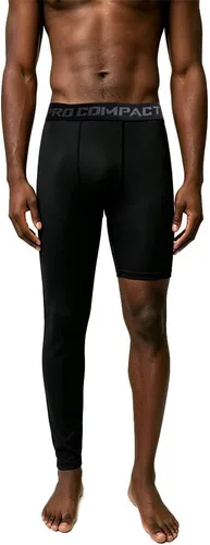 Vista 7 de Medias de compresión de una pierna pantalones largos de baloncesto deportes capa base ropa interior activa apretado Negro-Izquierda-Largo