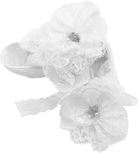 Vista 5 de Glamulice Conjunto de zapatos y diadema para recién nacidos, para bautizo, bautizo, sesión de fotos, comunión, para recién nacidos
