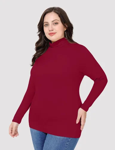 Vista 3 de COOTRY Camisetas de manga larga con cuello alto falso para mujer, talla grande, ligeras, ajustadas, de capa base
