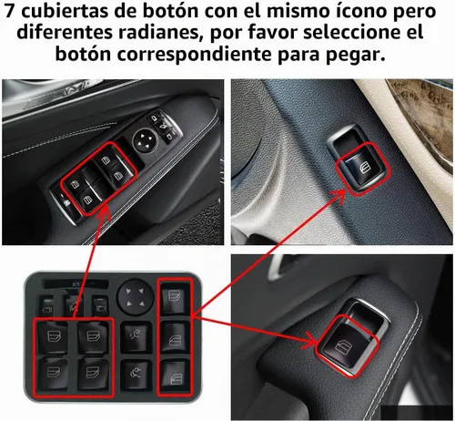 Vista 4 de Adhesivo de Reemplazo para Botón de Interruptor de Ventana Eléctrica de Puerta de Acabado Interior Negro para Benz GLK ML A B C E G GLK ML GLS Clase