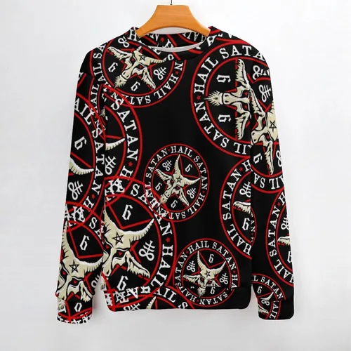 Vista 2 de Hail Satan Baphomet Goat Long Sleeve Sweatshirt Casual Crewneck Pullover Sweater Jumper Tops for Women Men