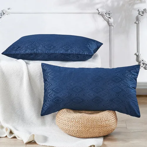 Vista 31 de Juego de 4 fundas de almohada cuadradas decorativas de terciopelo con diamantes de 20 x 20 pulgadas, fundas de almohada geométricas suaves para Aqua