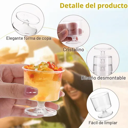 Vista 3 de Paquete de 80 mini tazas de postre, copas de vino de plástico