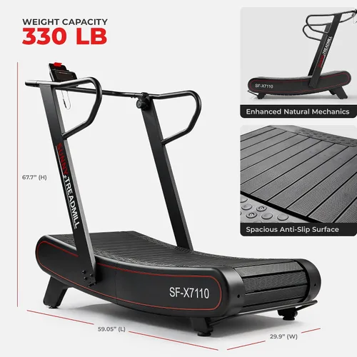 Vista 7 de Sunny Health & Fitness Smart Curved Manual Treadmill, Non-Motorized Self-Powered Running Machine, Heavy-Duty Commercial-Grade Endurance Training