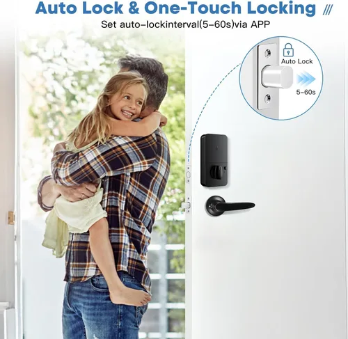 Vista 6 de Cerradura de puerta con teclado con asa, cerrojo electrónico digital con aplicación, bloqueo automático de huellas dactilares de entrada sin llave