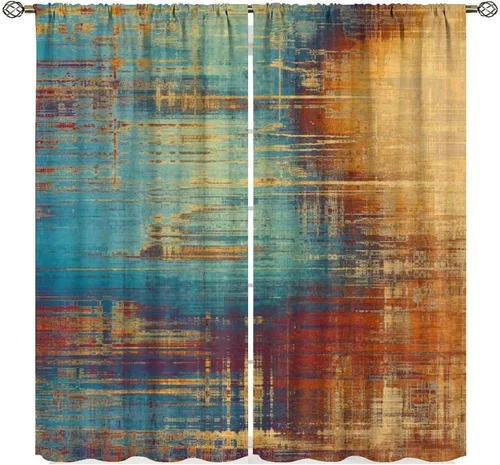 Vista 34 de Cortinas degradadas grises y negras, con textura geométrica moderna abstracta para cocina, dormitorio, sala de estar, juegos de 2 paneles