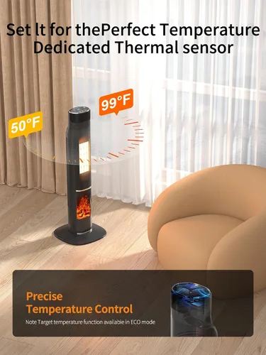 Vista 8 de Uthfy Calentador de espacio de 32 pulgadas para habitación grande, calentadores eléctricos portátiles de torre de 1500 W para uso en interiores