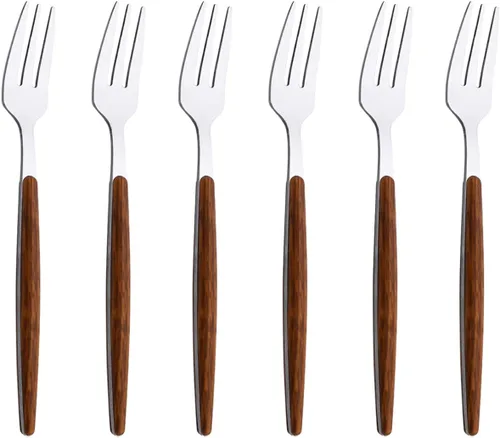 Vista 13 de Juego de cubiertos de acero inoxidable con mango de efecto de madera Cubiertos pulidos con espejo plateado, utensilios de cocina para el hogar