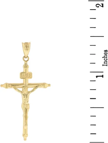 Vista 2 de Colgante de crucifijo INRI de cruz de pasión en oro amarillo macizo de 10k (1,4"), Oro amarillo