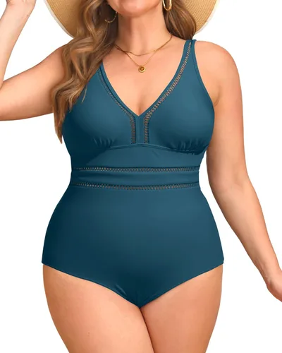 Vista 18 de Daci - Trajes de baño de una pieza para mujer talla extra grande, sexy con huecos, traje de baño con cuello en V Un negro