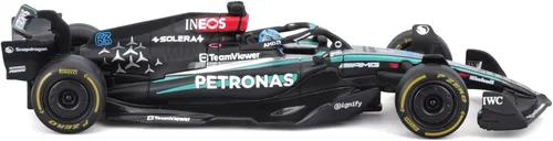 Vista 7 de Bburago 1:43 Scale 2024 Formula Race Mercedes W15 Vehículo fundido a presión con casco, Russell # 63