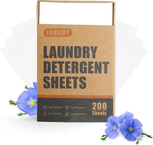 Vista 9 de Hojas de detergente para ropa – 200 cargas, tiras de lavado de aroma de lino fresco, compactas, ligeras, sin líquidos, ecológicas, hipoalergénicas