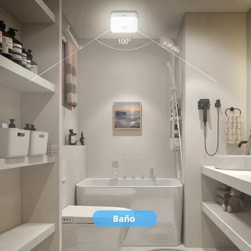Vista 5 de WhitePoplar Luz de armario recargable con sensor de movimiento, luz de techo recargable con batería, inalámbrica, 500 lúmenes, luz activada por