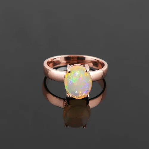Vista 9 de 14K Gold Plated Natural Ethiopian Opal Ring - Adjustable Ring - 4-Prong 925 Sterling Silver Ring, Handmade, October Birthstone, Vintage Antique