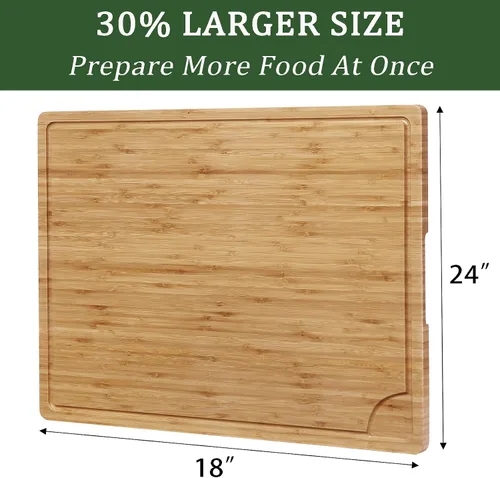 Vista 2 de Tabla de cortar de bambú de 24 x 18 pulgadas, tabla de cortar grande de cocina para carne, tabla de cortar con bloque de carnicero, tabla de tallar