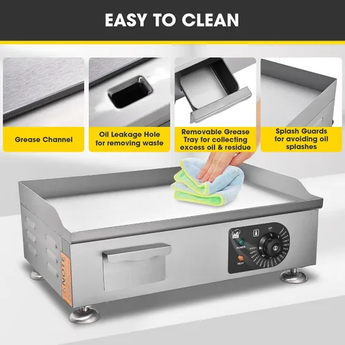 Vista 6 de WeChef 22 "Plancha comercial 3000 W Plancha eléctrica de encimera antiadherente plana de acero inoxidable ajustable restaurante parrilla control