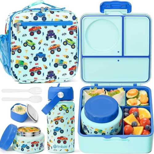 Vista 12 de Fimibuke Lonchera Bento para niños con termo, bolsa de almuerzo, botella
