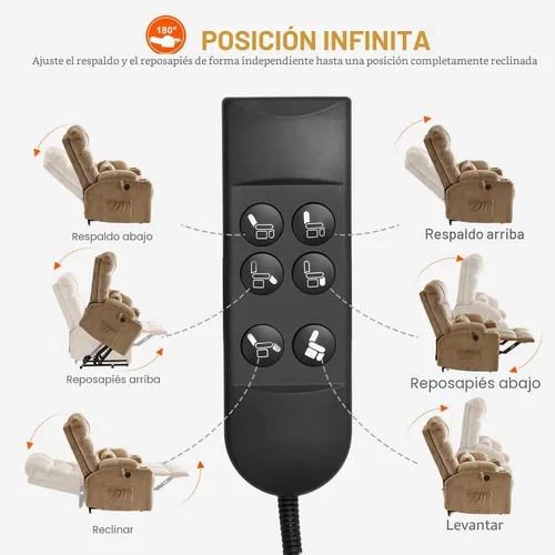 Vista 6 de CDCASA Silla Reclinable de Elevación Eléctrica de Gran Tamaño con Doble Motor que se Recuesta Completamente con Masaje, Calefacción, Textil
