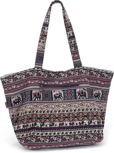 Vista 3 de OPQRSTU Bolso de mano hippie para mujer, bolso bohemio de gran capacidad, bolsos de hombro para turistas portátiles