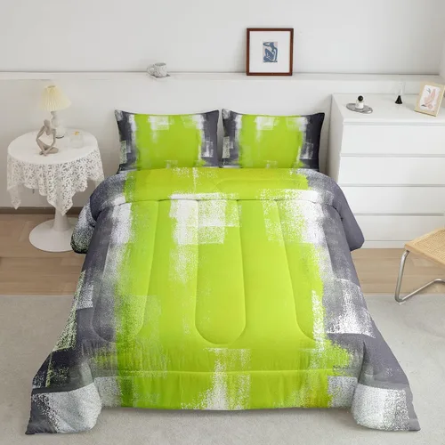 Vista 19 de Erosebridal - Juego de ropa de cama con edredón a cuadros de retazos tamaño individual, aguada geométrica en cuadrícula, conjunto retro grunge