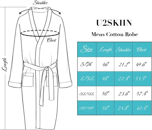 Vista 4 de U2SKIIN Mens 100% Cotton Robe Lightweight Knit Bathrobe