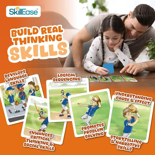 Vista 3 de SkillEase Story Cues 2 tarjetas de secuenciación experta, materiales de terapia del habla, juego de habilidades sociales, juegos de estudiantes