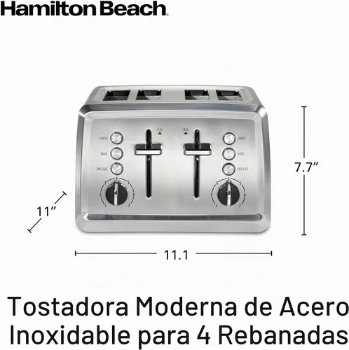 Vista 8 de Tostadora Hamilton Beach de 4 ranuras con ranuras extra anchas, ajuste para bagel, función de expulsión de pan tostado, bandeja extraíble