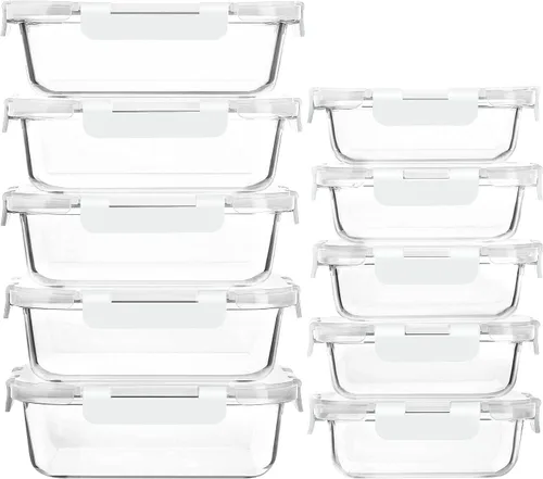Vista 7 de [Paquete de 10] Contenedores de vidrio para preparación de comidas con tapas, recipientes de almacenamiento de alimentos MCIRCO con tapas de cierre