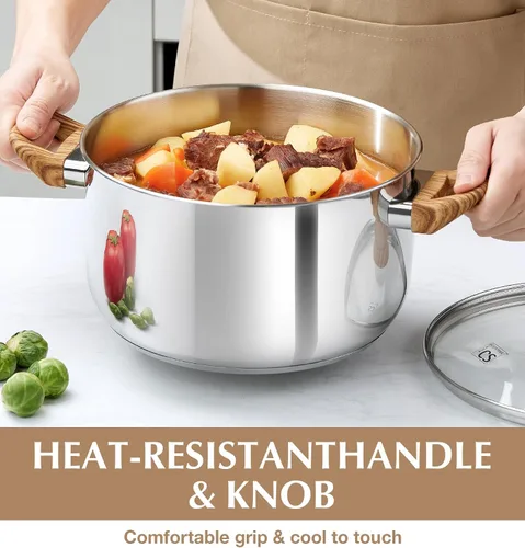 Vista 3 de Olla de acero inoxidable KOCH SYSTEME CS - Olla de inducción de acero inoxidable de 6 cuartos con tapa para pasta, sopa, espaguetis, ollas de sopa