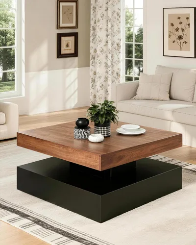 Vista 10 de FKWin Mesas de centro negras para sala de estar, mesa de centro LED con luces, moderna mesa de centro negra con superficie de alto brillo, mesa
