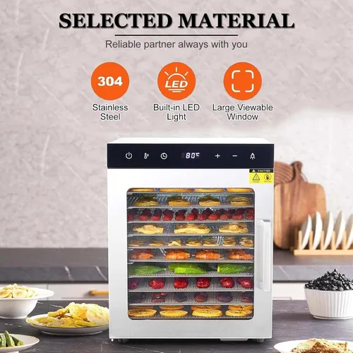 Vista 3 de Food Dehydrator for Jerky, Fruit, Meat, Beef, Herbs, 8/10-Tray Full Stainless Steel Dehydrator Machine,10Tray-2