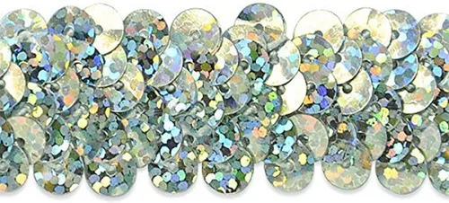 Vista 7 de Expo International - Tira de lentejuelas brillantes elásticas de 20 yardas de 2 filas de 7/8 pulgadas, diseño de holograma