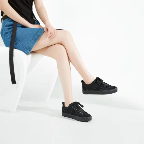 Vista 7 de Obtaom Zapatos deportivos de lona para mujer, con cordones, cómodos, zapatos de patinaje para mujer, zapatos casuales de tenis planos