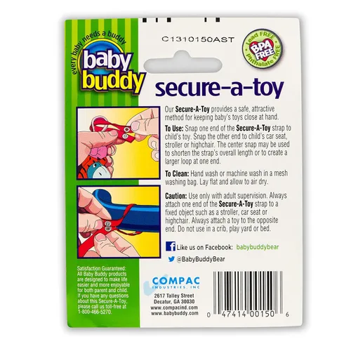 Vista 2 de Baby Buddy Secure-A-Toy, la correa de seguridad asegura juguetes, mordedores o chupetes a cochecitos, sillas altas, asientos de automóvil, longitud
