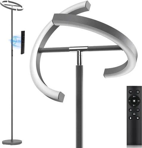 Vista 12 de SIBRILLE Lámpara de pie RGBCW mejorada de 36 W con anillo de lectura, lámpara de pie LED giratoria con control remoto, luz de pie regulable, luz