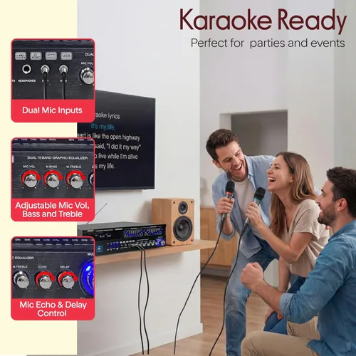 Vista 9 de [Usado] Pyle - Amplificador híbrido Bluetooth para el hogar - Receptor de amplificador de potencia estéreo de montaje en rack de 6 canales, 2000 W
