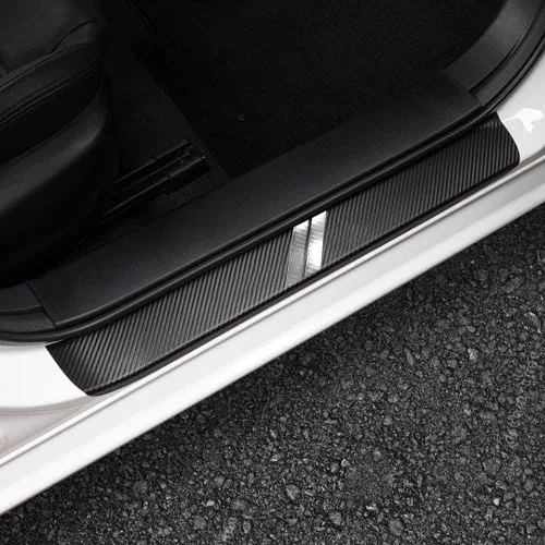 Vista 9 de LEXLEY Marca 3D Hash Mark para Dodge 2009-2026 Charger Durango Hornet de cuero estilo fibra de carbono protector de umbral de puerta antiarañazos