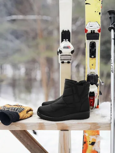 Vista 7 de TEMOFON Botas de nieve impermeables para mujer botines cálidos de invierno con forro de piel, botas antideslizantes cortas y cómodas para exteriores