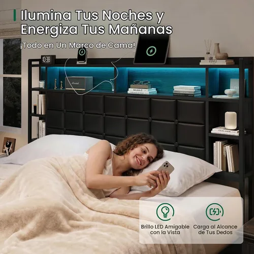 Vista 6 de LARMACE Marco de cama de madera tamaño queen con cajones de almacenamiento
