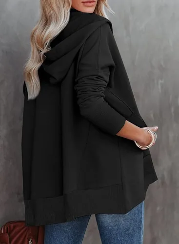 Vista 3 de SHEWIN Sudadera de gran tamaño para mujer, casual, con botones, cuello en V, con bolsillo