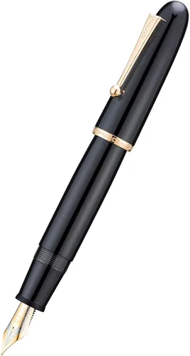 Vista 2 de Jinhao 9019 - Pluma estilográfica serie Dadao con borde dorado acrílico negro #8 punta mediana con convertidor grande para escritura, firma