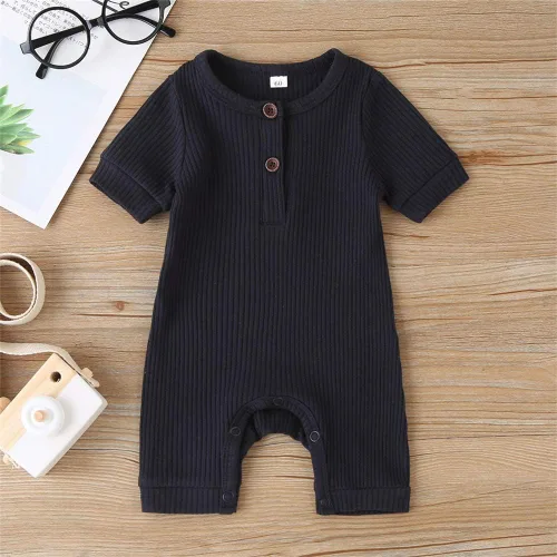 Vista 27 de Mameluco unisex de manga corta para bebé recién nacido, con botones, de una pieza, ropa de color sólido